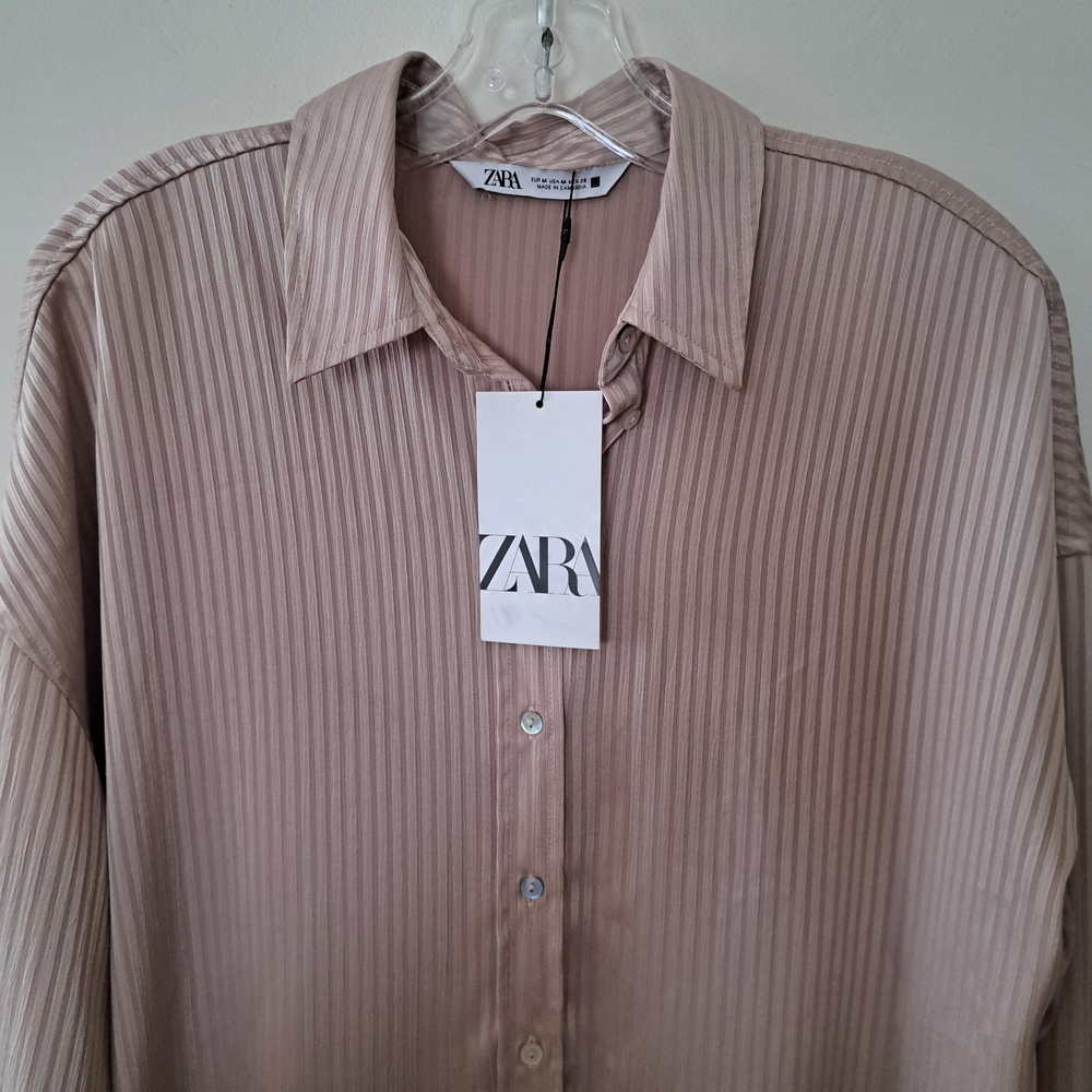 Zara Women's Soft Pink Tone On Tone Pinstripe Blouse - Picture 2 of 9